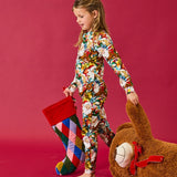 Kip & Co Jolly Christmas Harlequin velvet stocking with colorful diamond pattern and hanging loop