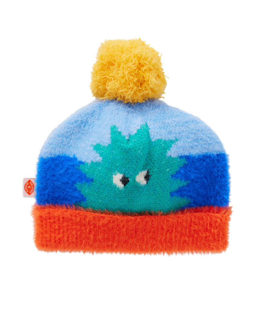 Halcyon Nights Mount Wiggly knit beanie hat shown from the back, soft yarn with colorful Wiggly design for kids' warmth and style.