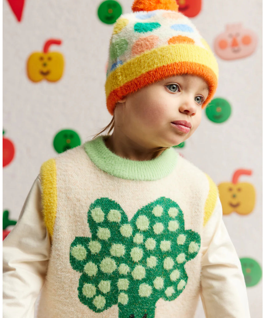 Halcyon Nights knit beanie with a pocket patch, featuring a cozy, ribbed knit design ideal for cold weather wear.