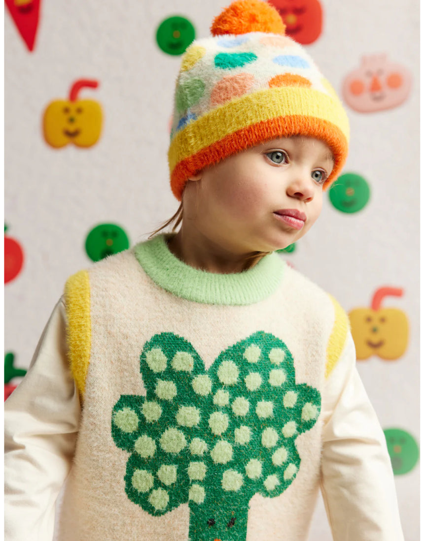 Halcyon Nights knit beanie with a pocket patch, featuring a cozy, ribbed knit design ideal for cold weather wear.