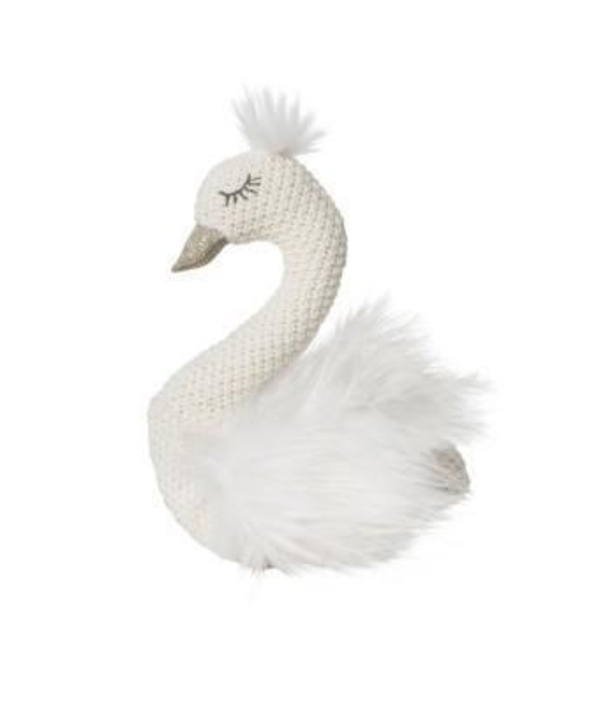 Lily & George Sylvie Swan Rattle in soft pastel colors, featuring a plush swan design for babies and young children.