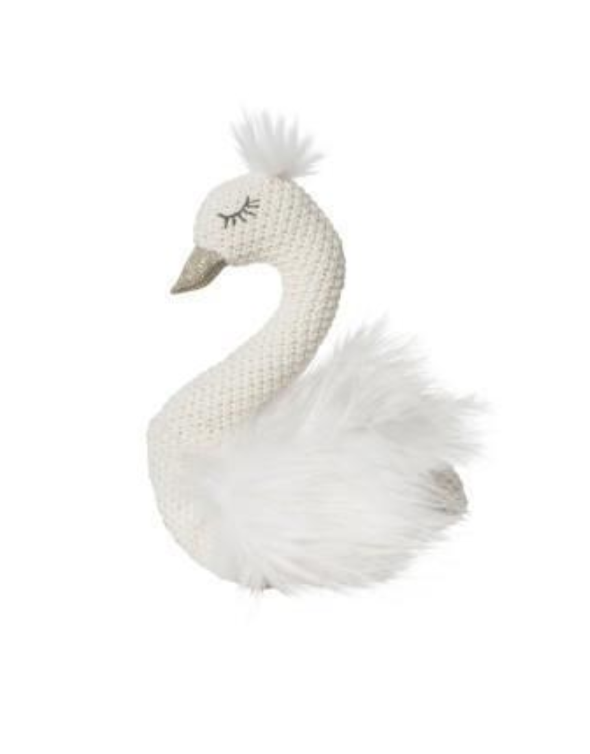 Lily & George Sylvie Swan Rattle in soft pastel colors, featuring a plush swan design for babies and young children.