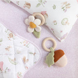Living Textiles Acorn Teething Ring Rattle from Whimsical Wonderland collection, soft fabric baby teether and rattle with whimsical design.