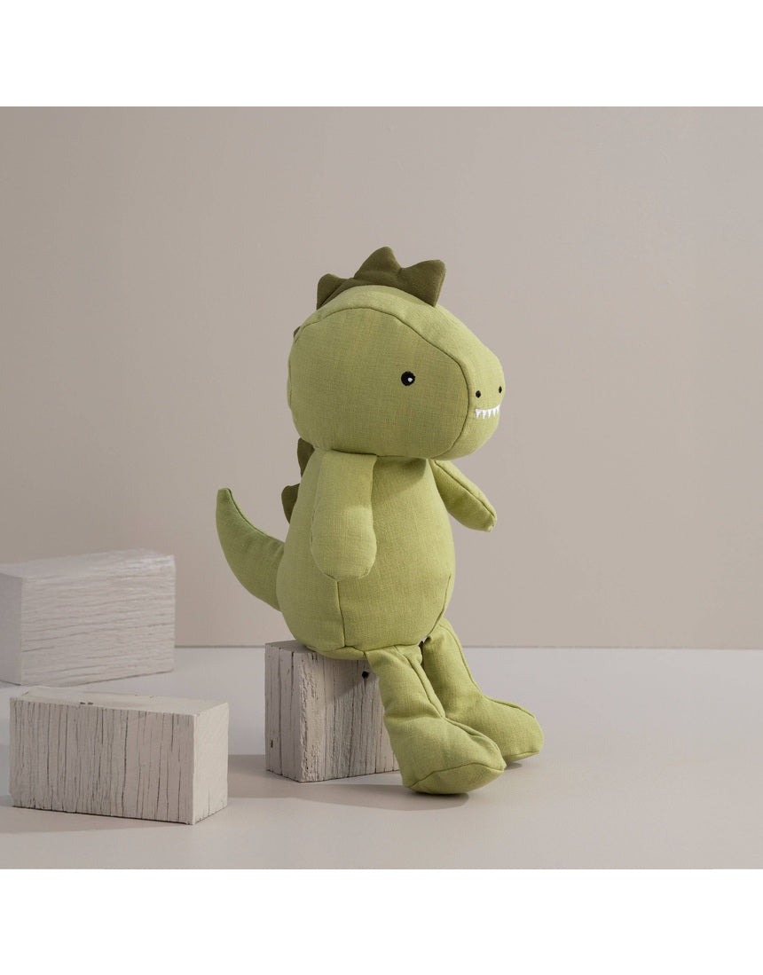 Living Textiles large linen toy Dennis the Dinosaur, soft and cuddly plush toy for children, featuring detailed dinosaur design.