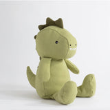 Living Textiles large linen soft toy Dennis the Dinosaur, a plush green dinosaur with textured linen fabric and friendly appearance.