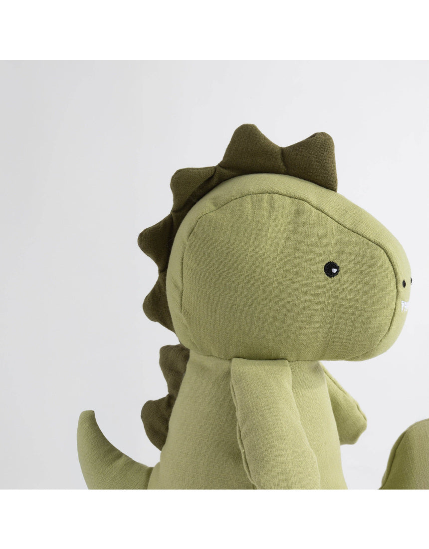 Living Textiles large linen toy Dennis the Dinosaur, soft plush toy in natural linen fabric, featuring dinosaur details.