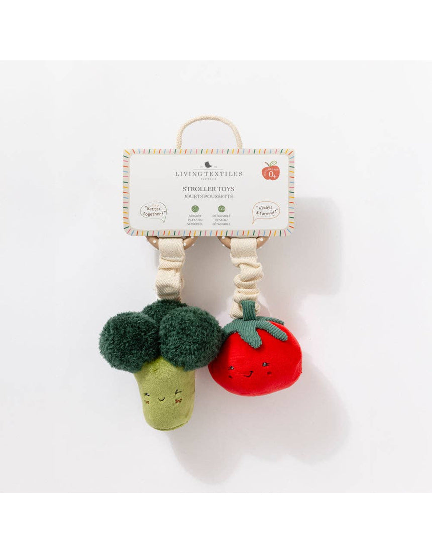 Living Textiles mini market stroller toys featuring colorful broccoli and tomato plush toys for infants and toddlers.