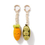 Living Textiles mini market stroller toys set featuring a carrot and green peas, colorful pram toys for babies.