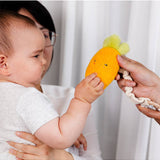Living Textiles mini market stroller toys featuring plush carrot and green peas, colorful and soft for baby pram entertainment.