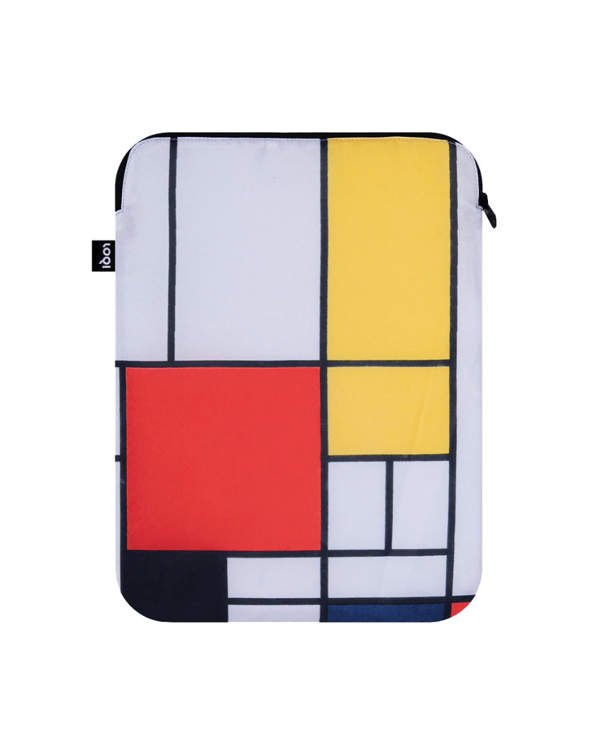 isAlbi Mondrian Composition laptop sleeve with colorful geometric design, slim protective case for laptops.