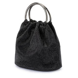 Olga Berg Mabel black crystal top handle bag with elegant design and shiny crystal accents on the handle.