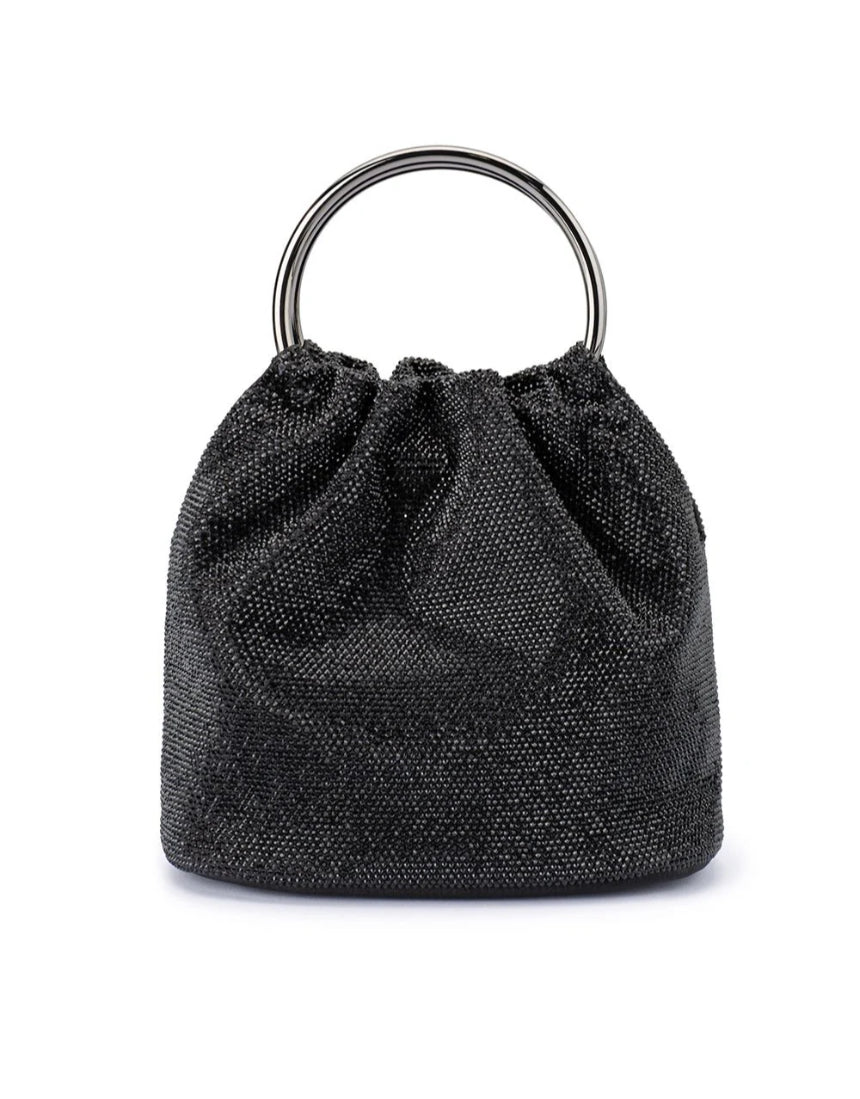 Olga Berg Mabel black crystal-top handle bag with elegant black leather and crystal accents for stylish occasions.