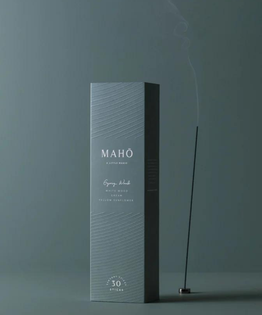 Maho Gypsy Wood Incense sticks in a box, featuring natural wood packaging and traditional incense design.