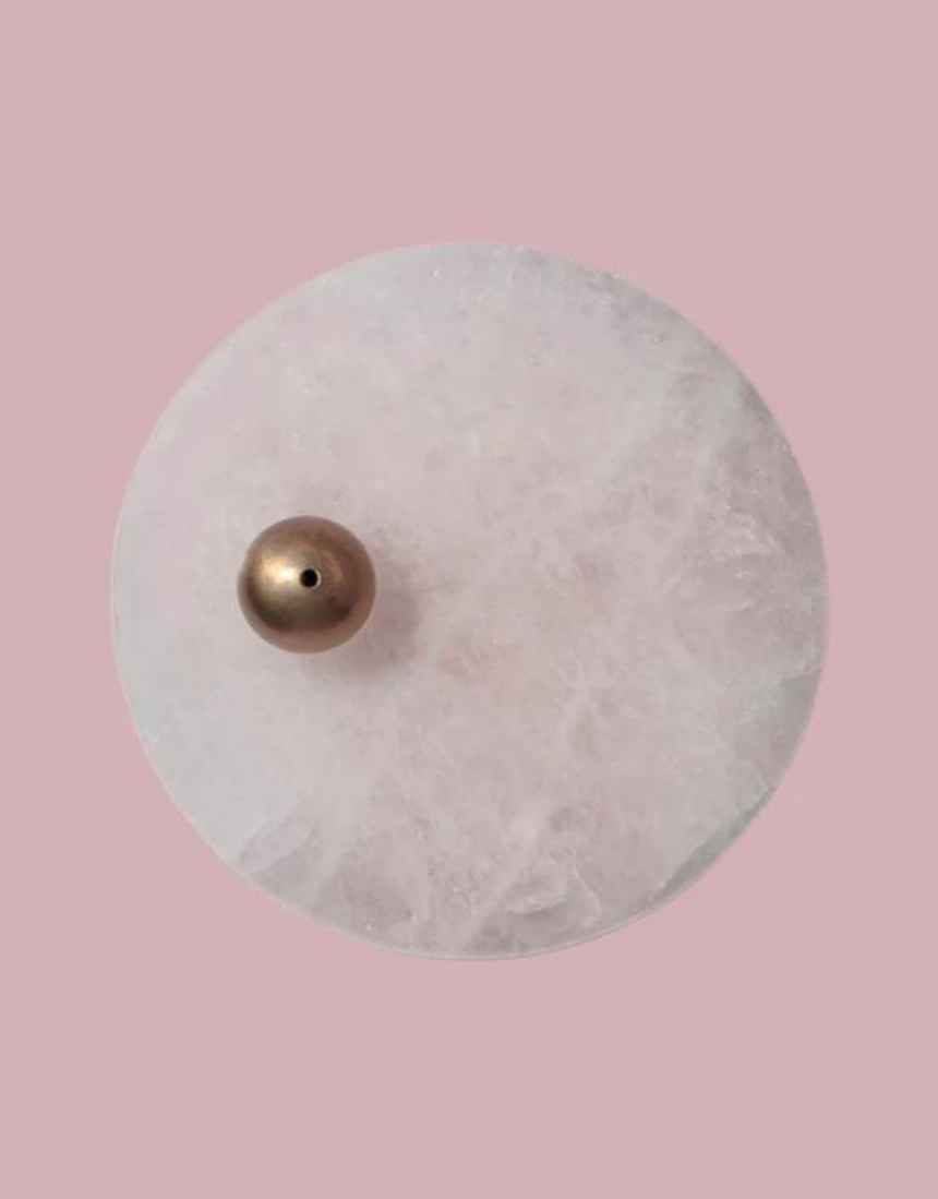 Maho Hoseki Sara rose quartz incense burner holder with smooth, polished surface and elegant design for burning incense sticks.