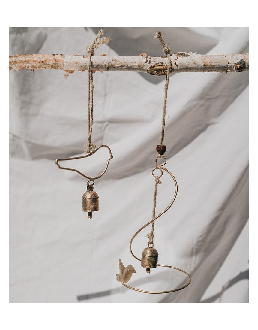 Matr Boomie Air Element Bird Bell Wind Chime displaying metal bird and bell design hanging outdoors