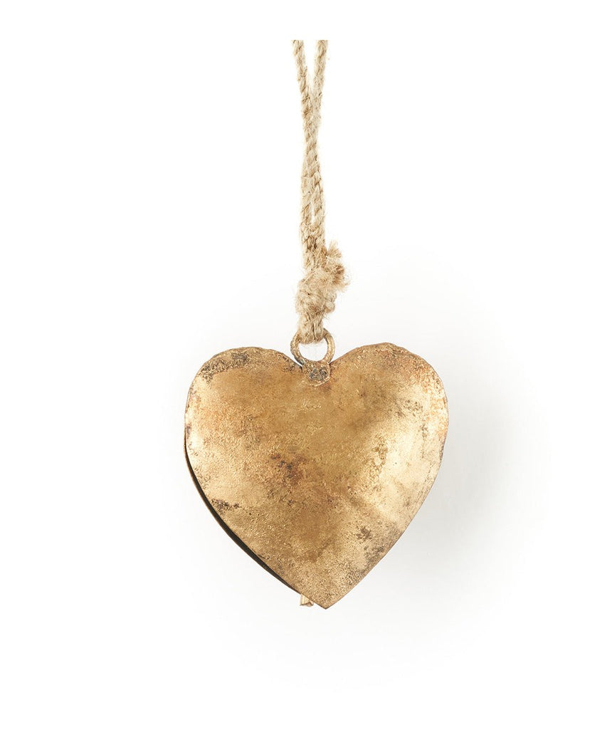 Matr Boomie Alaya Heart Wind Chime with metal and wooden accents hanging with bells and decorative heart design.