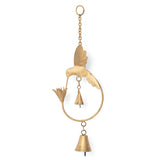 Matr Boomie Mitra hummingbird and lily wind chime hanging with metal tubes and colorful decorative elements.