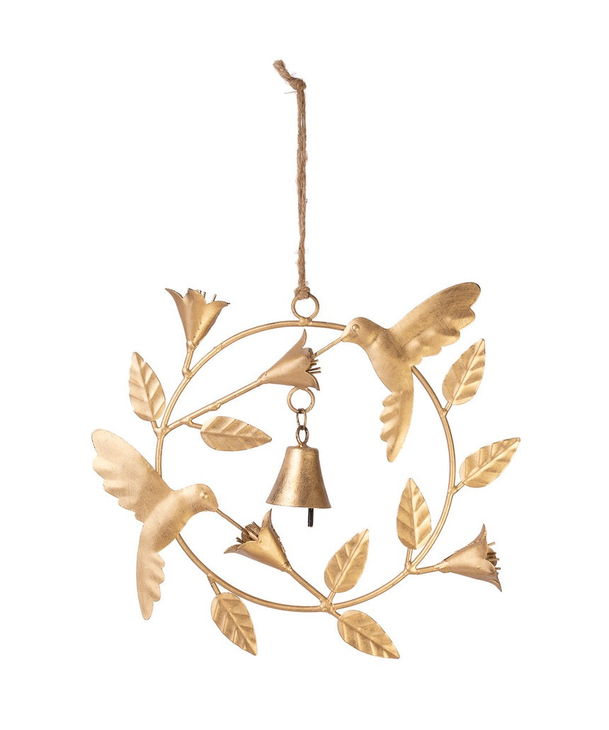 Rustic bell wreath wall decor featuring a hummingbird design by Matr Boomie, perfect for adding natural charm to your space.