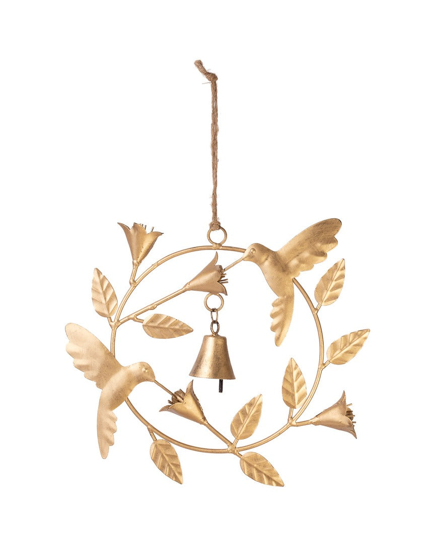 Rustic bell wreath wall decor featuring a hummingbird design by Matr Boomie, perfect for adding natural charm to your space.