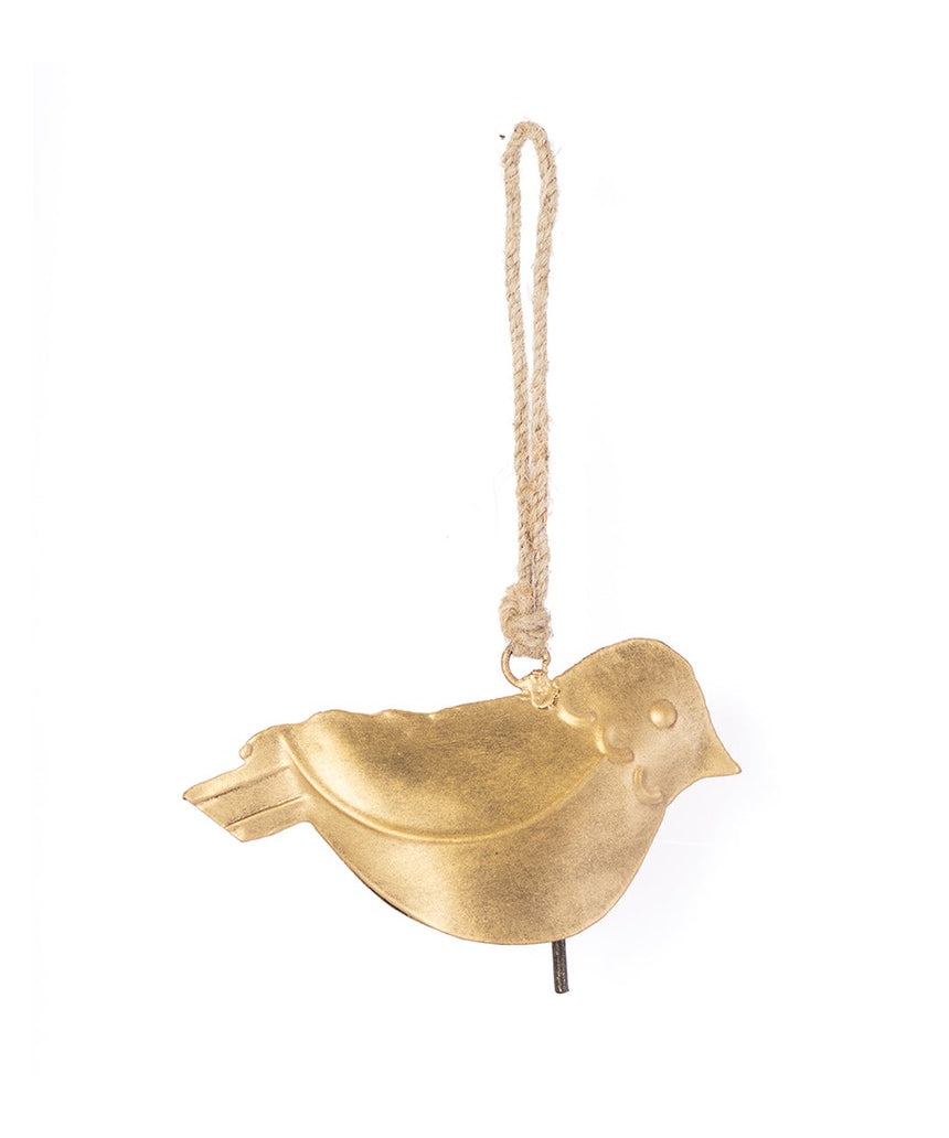 Rustic brass Mitra Songbird bell by Matr Boomie, decorative bell with intricate bird design and vintage finish.