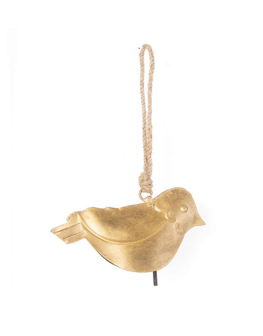 Rustic brass Mitra Songbird bell by Matr Boomie, decorative bell with intricate bird design and vintage finish.