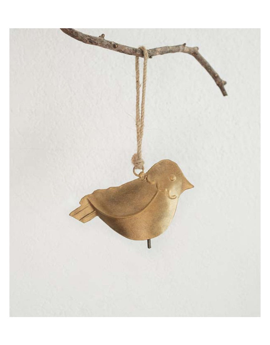 Rustic Mitra Songbird decorative bell by Matr Boomie, featuring detailed metalwork and a vintage, artisanal design.