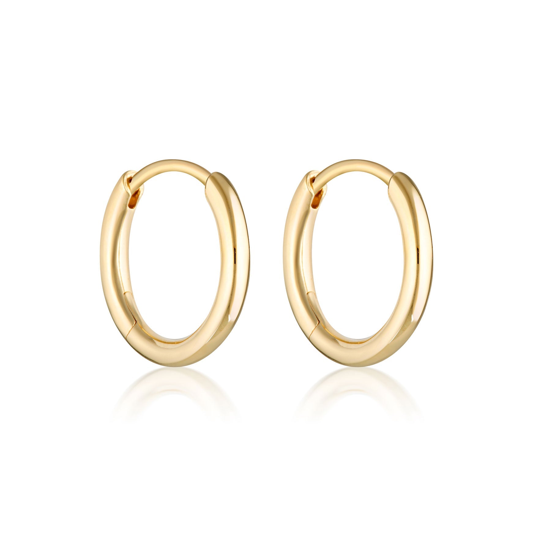 Gold Linda Tahija Max Huggie Earrings with sleek, minimalist design, close-up view of the stylish earrings on a white background.
