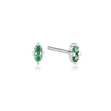 Silver birthstone stud earrings featuring May's emerald gemstone by Linda Tahija, elegant and sparkling jewelry for special occasions.