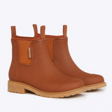 Rust-colored Merry People Bobbi Gumboot shoes with sturdy rubber soles, designed for rain and wet weather.