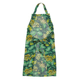 Sage x Clare Margot linen apron with adjustable neck strap and floral pattern, designed for cooking and baking.