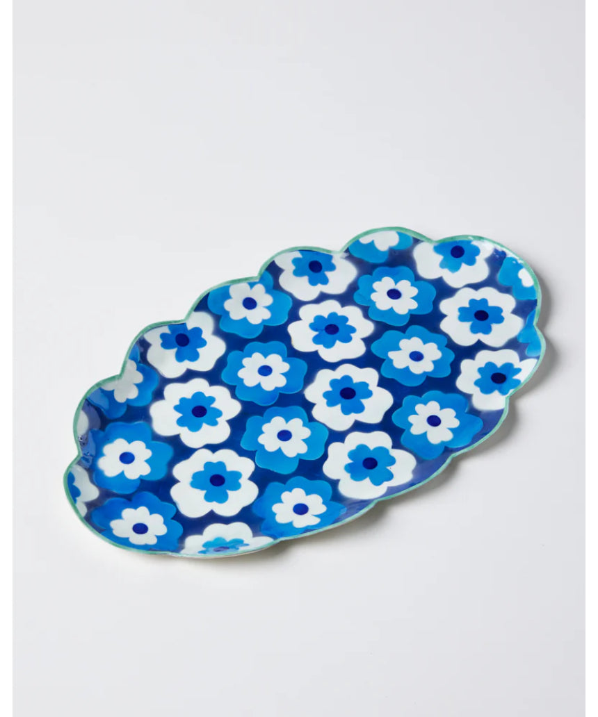 Jones & Co Poppy Blue Tray featuring a vibrant floral design on a ceramic surface, perfect for serving or decorative use.
