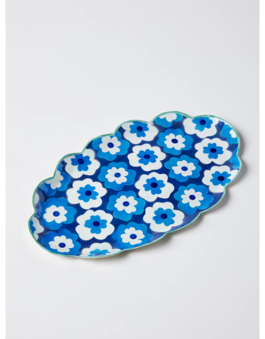 Jones & Co Poppy Blue Tray featuring a vibrant floral design on a ceramic surface, perfect for serving or decorative use.
