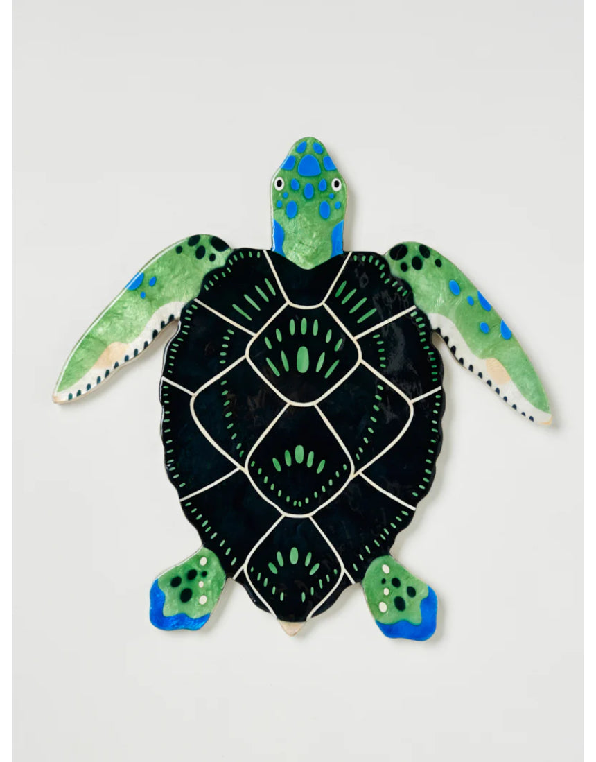 Jones & Co Beach Club Turtle wall decor in vibrant green, featuring a detailed turtle design for coastal-themed interior decoration.