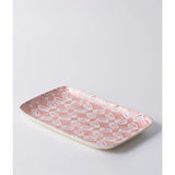 Jones & Co Atlantic Pink Ikat Tray featuring vibrant pink and blue ikat pattern on a rectangular serving tray.