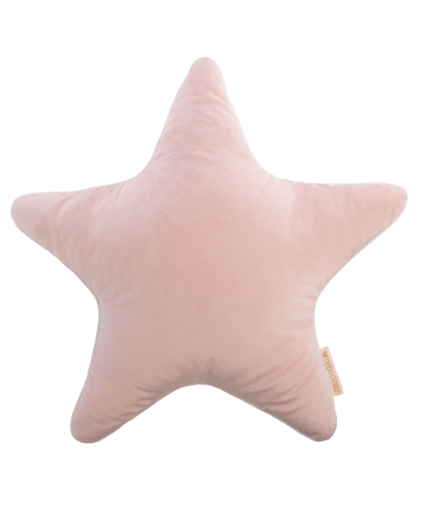 Nobodinoz Aristote Star Velvet Cushion in Bloom Pink, 40x40 cm, soft velvet fabric with star pattern for cozy decor