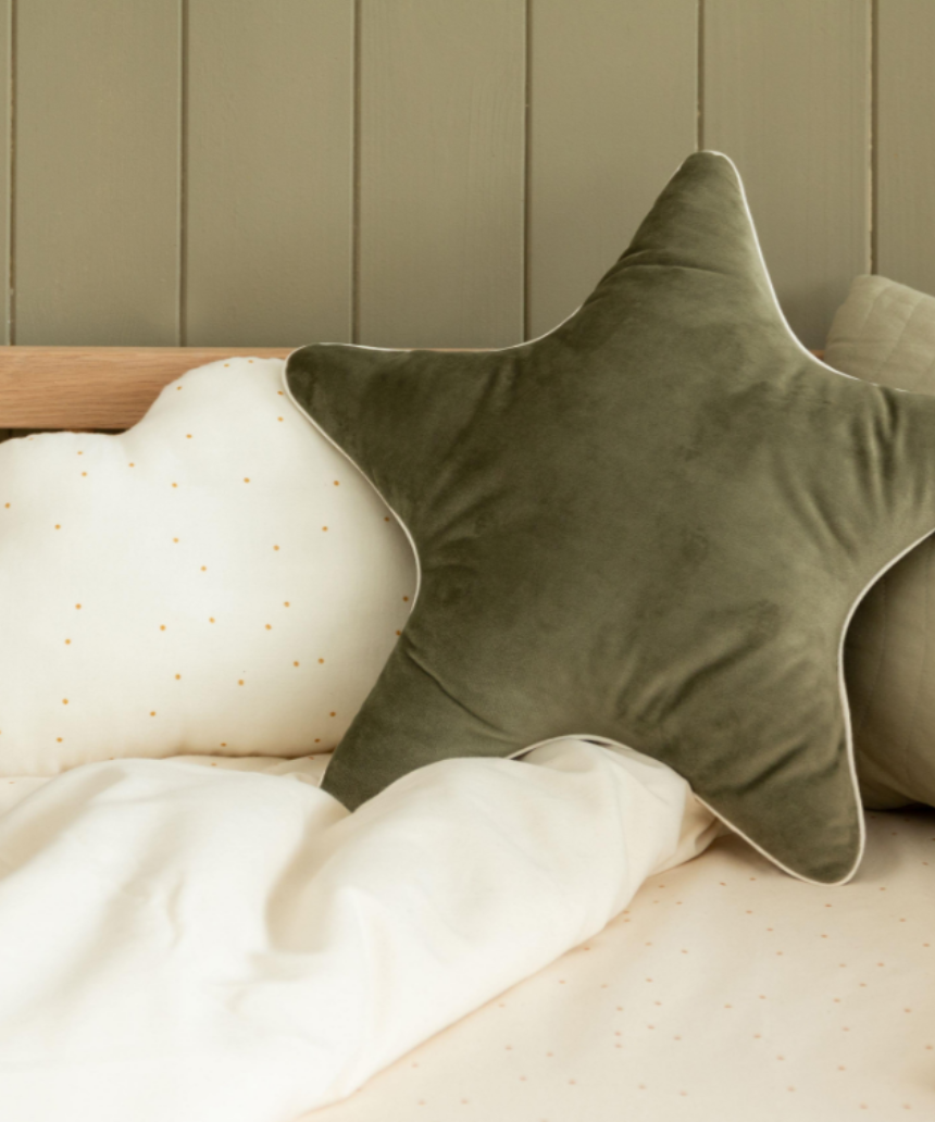 Nobodinoz Aristote Star Velvet Cushion in Bloom Pink, 40x40 cm, soft velvet fabric with star pattern for cozy decor