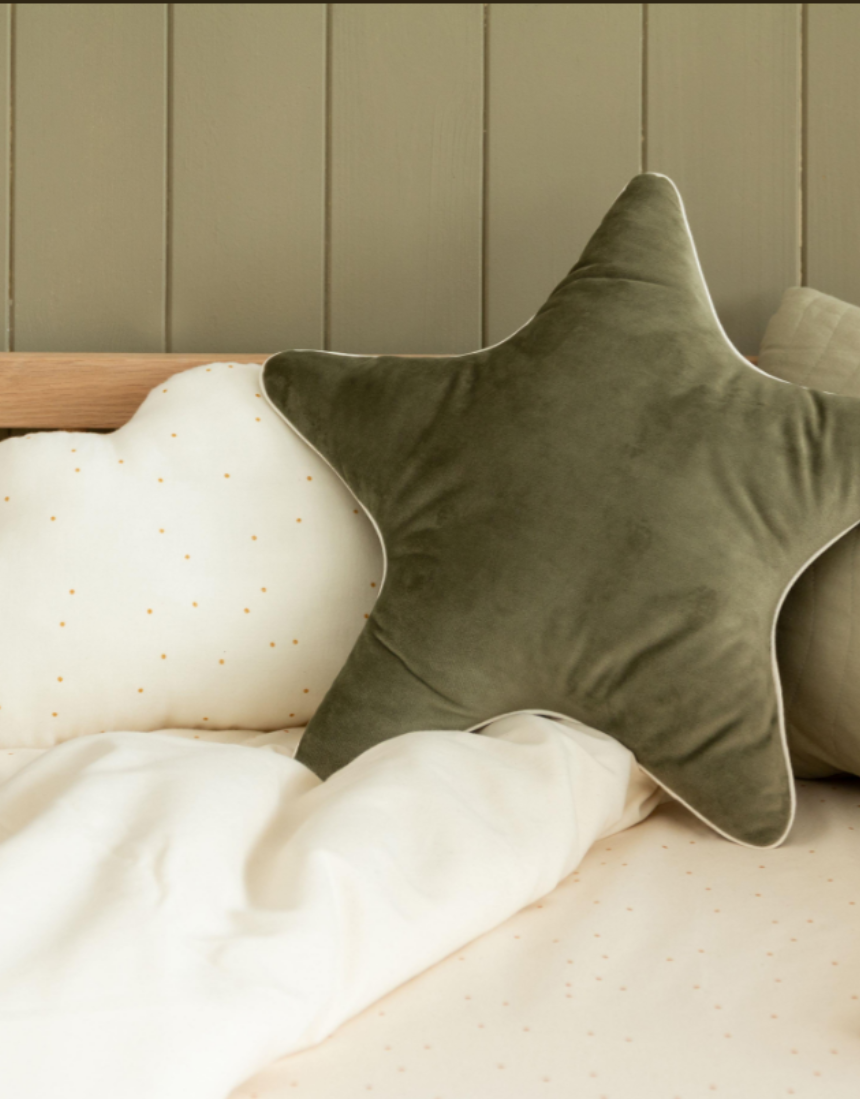 Nobodinoz Aristote Star Velvet Cushion in Bloom Pink, 40x40 cm, soft velvet fabric with star pattern for cozy decor