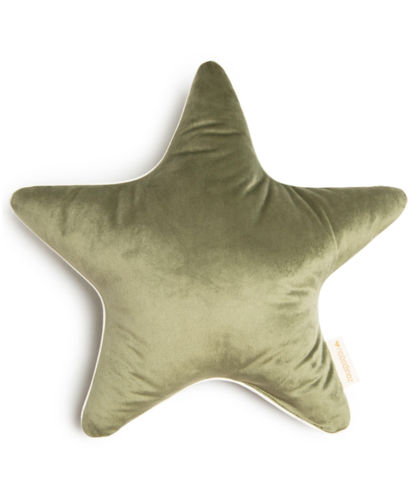 Nobodinoz Aristote Star Velvet Cushion in Bloom Pink, 40x40 cm, soft plush fabric with star design for cozy decor.