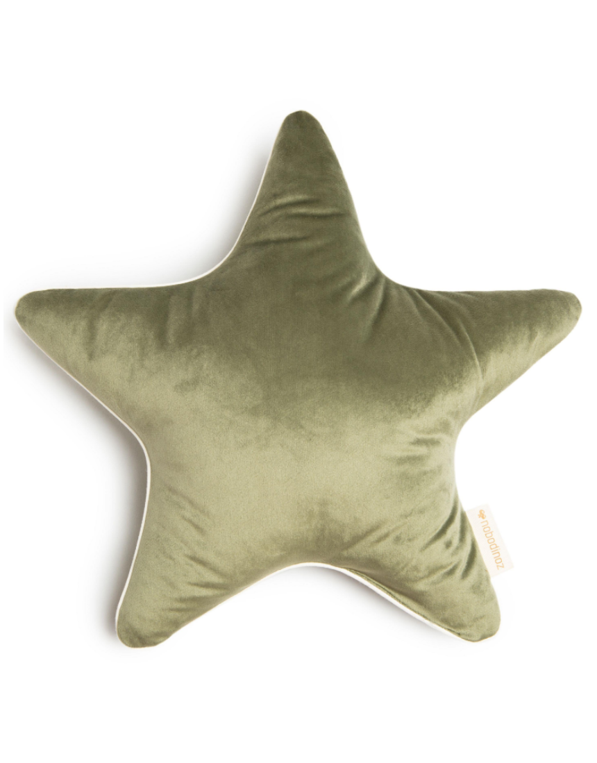 Nobodinoz Aristote Star Velvet Cushion in Bloom Pink, 40x40 cm, soft plush fabric with star design for cozy decor.