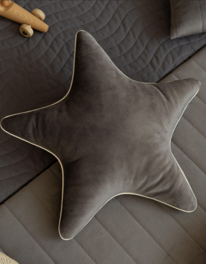 Nobodinoz Aristote Star Velvet Cushion in Bloom Pink, 40x40 cm, soft plush fabric with star pattern for cozy decor