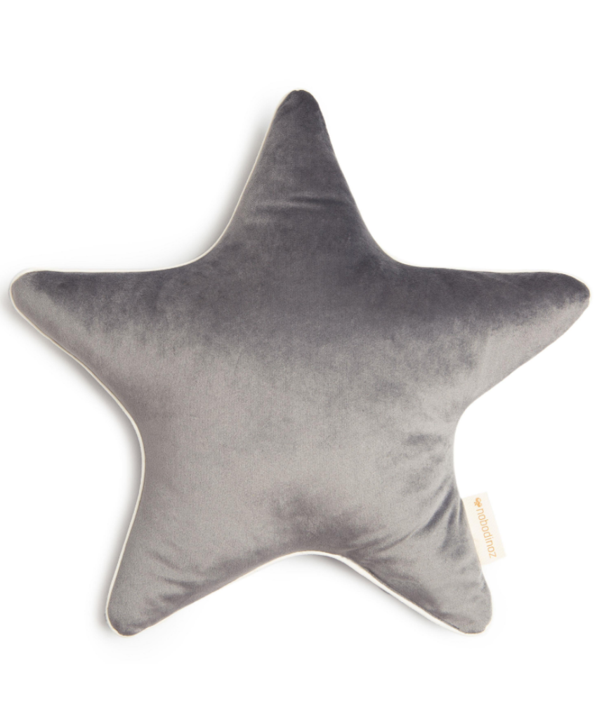 Nobodinoz Aristote Star Velvet Cushion in Bloom Pink, 40x40 cm, soft plush fabric with star design for cozy decor