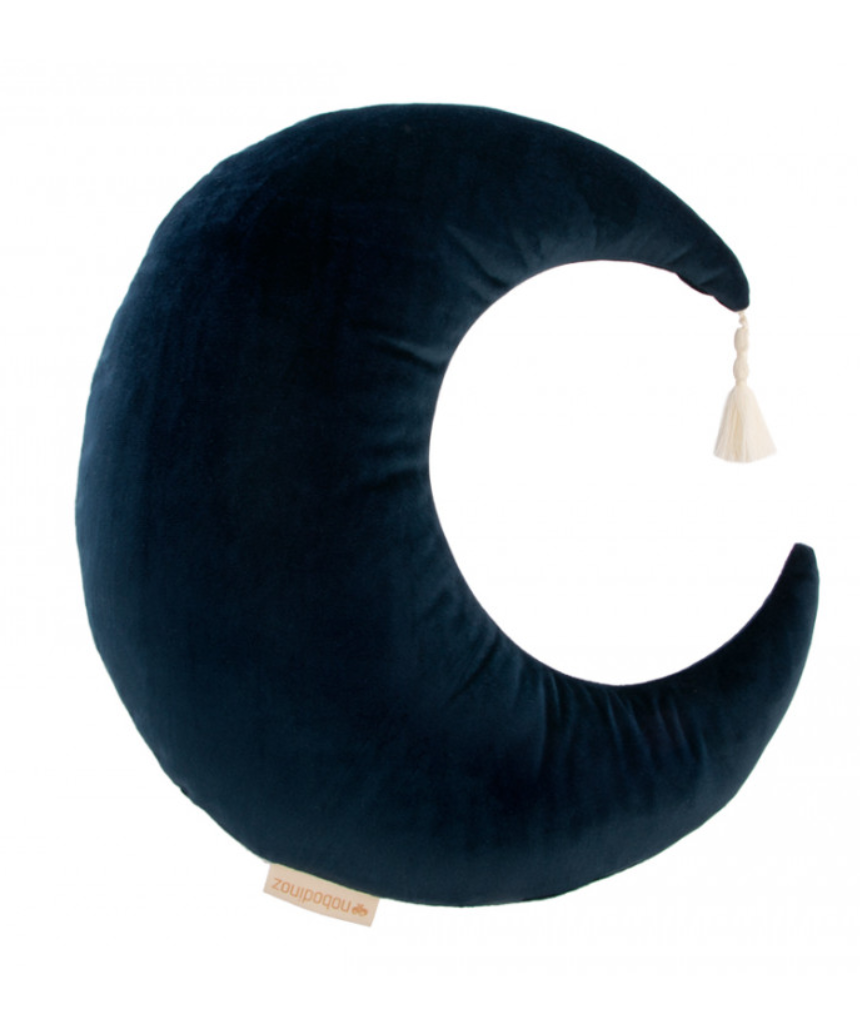 Nobodinoz Pierrot Moon Velvet Cushion in bloom pink, 36x32 inches, plush fabric with soft, cozy appearance.