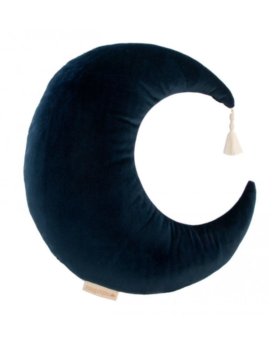 Nobodinoz Pierrot Moon Velvet Cushion in bloom pink, 36x32 inches, plush fabric with soft, cozy appearance.