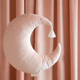 Nobodinoz Pierrot Moon Velvet Cushion in Bloom Pink, 36x32 inches, soft plush fabric with a stylish, cozy design.