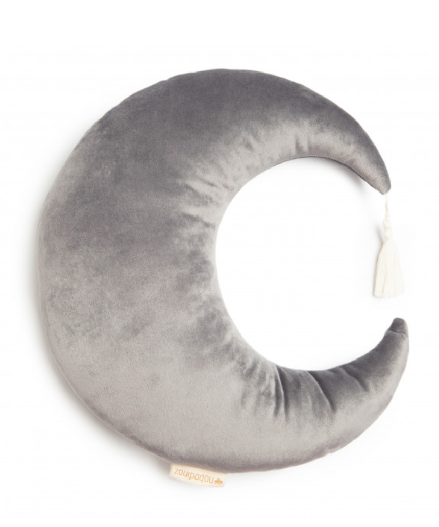 Nobodinoz Pierrot Moon Velvet Cushion in Bloom Pink, 36x32 inches, soft velvet fabric with plush, decorative throw pillow style.
