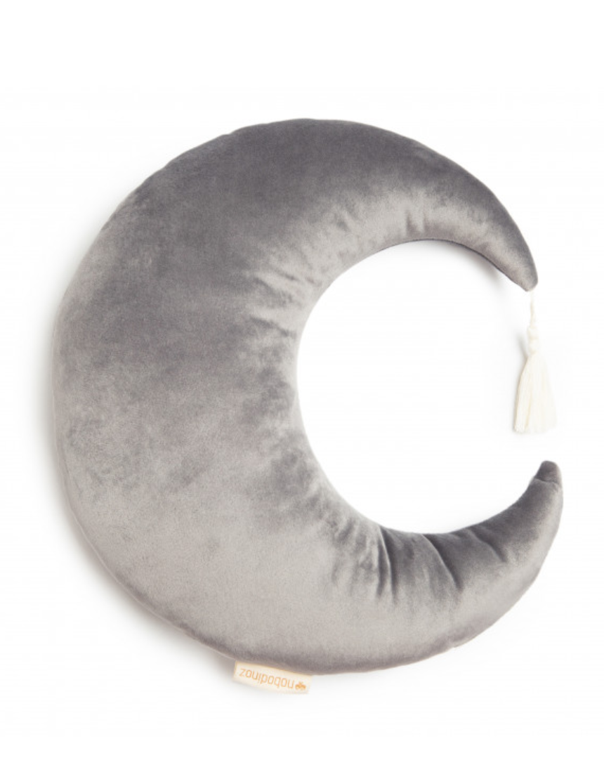 Nobodinoz Pierrot Moon Velvet Cushion in Bloom Pink, 36x32 inches, soft velvet fabric with plush, decorative throw pillow style.