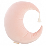 Nobodinoz Pierrot Moon Velvet Cushion in Bloom Pink, 36x32 inches, soft plush fabric with decorative pillow design.