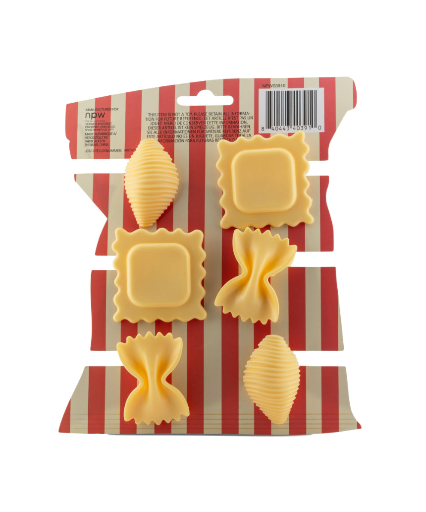 Set of six isAlbi pasta bag clips from the Italian Summer kitchen collection, designed to seal and organize pasta bags.