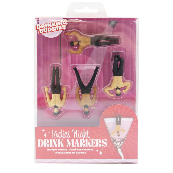 William Valentine ladies night drink markers featuring colorful designs, perfect for identifying drinks at parties.