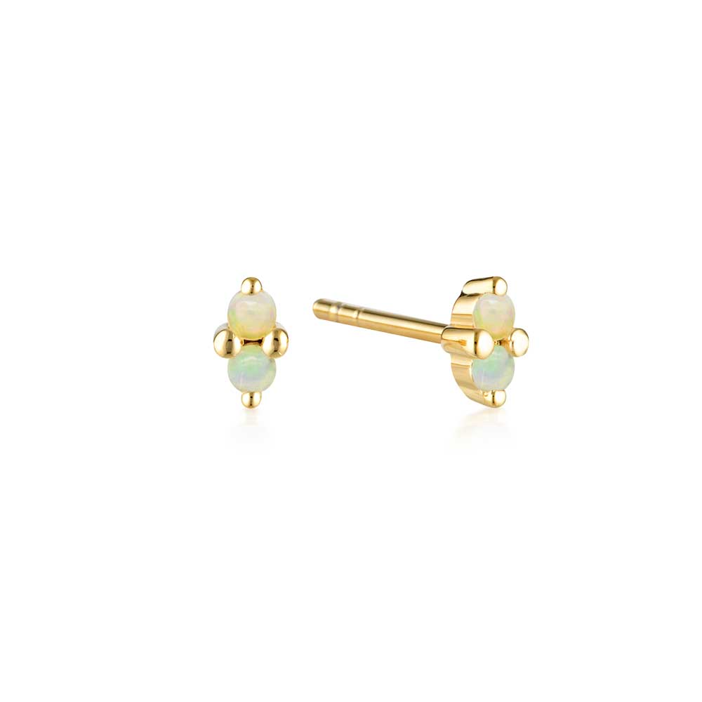 Linda Tahija October birthstone stud earrings with opal gemstones in gold setting, elegant and stylish jewelry for special occasions.